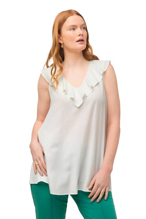 Halenkový top, lyocellová směs, volán, výstřih do V, bez rukávů