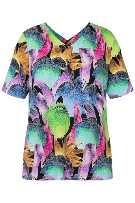 Tričko, ozdobné sklady, výstřih do V, krátké rukávy