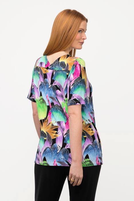 T-Shirt, Zierfalte, V-Ausschnitt, Halbarm