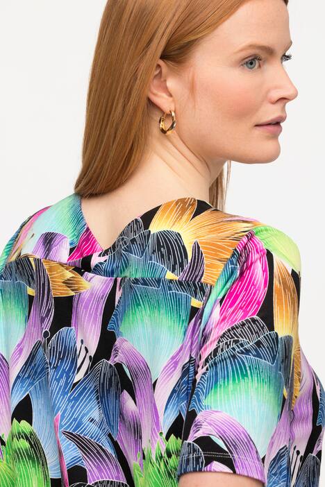 T-Shirt, Zierfalte, V-Ausschnitt, Halbarm