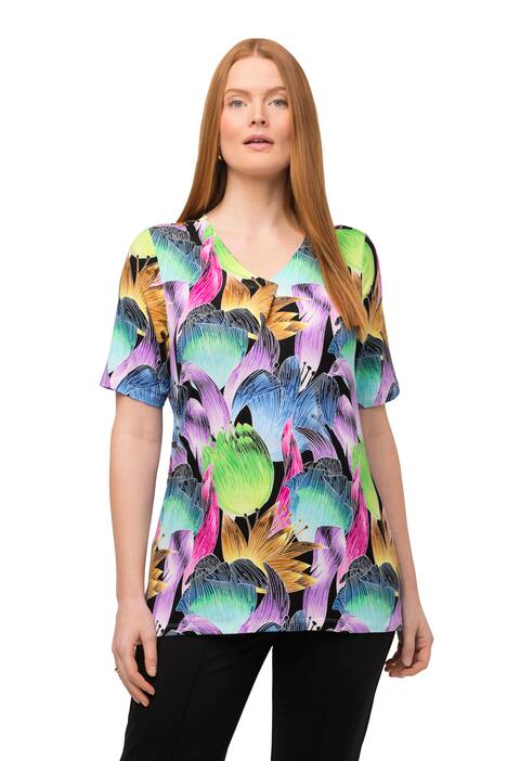 Tričko, ozdobné sklady, výstřih do V, krátké rukávy