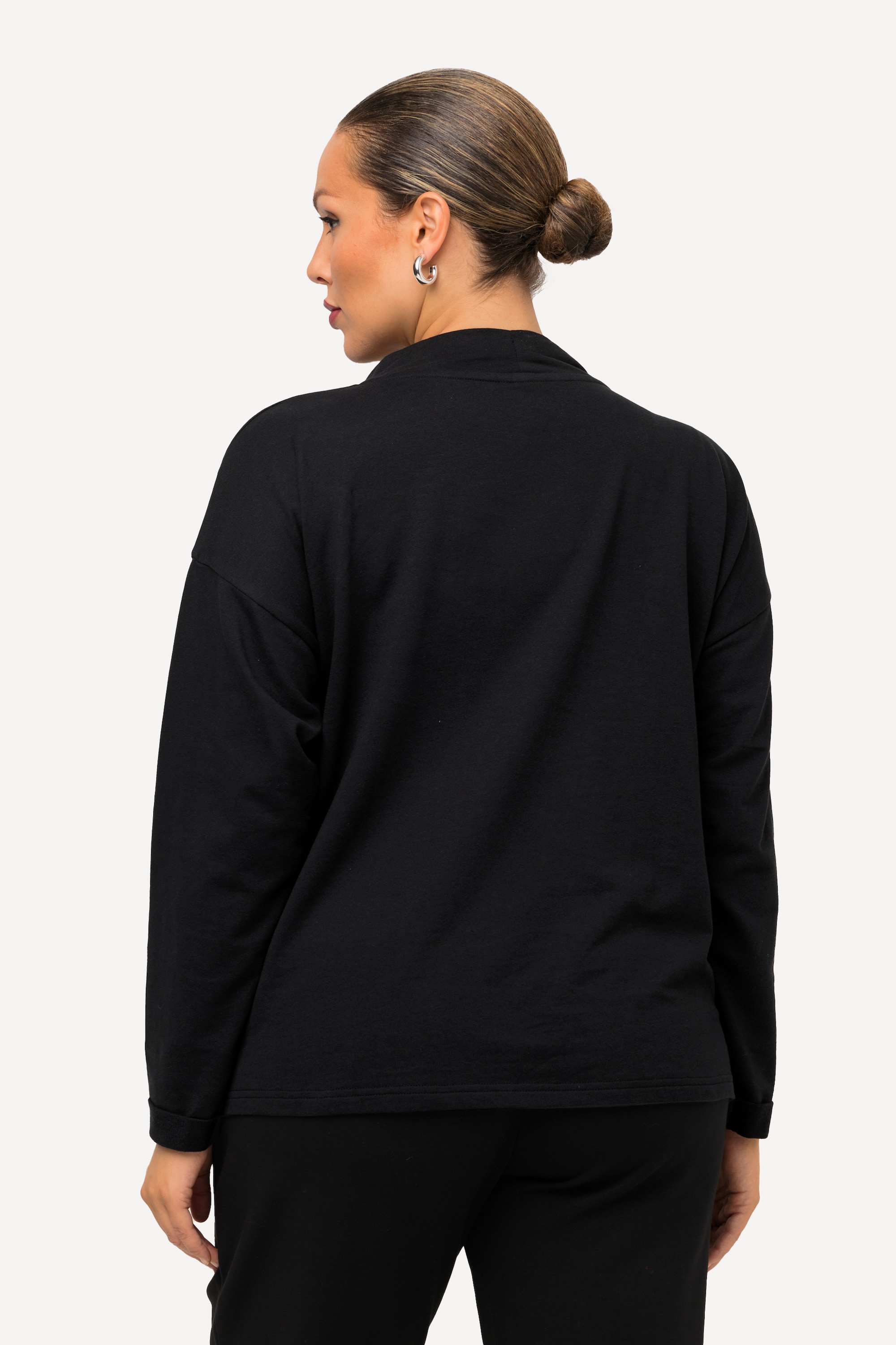 Ulla Popken Damen große Größen Sweatshirt Schriftmotiv Boxy Stehkragen