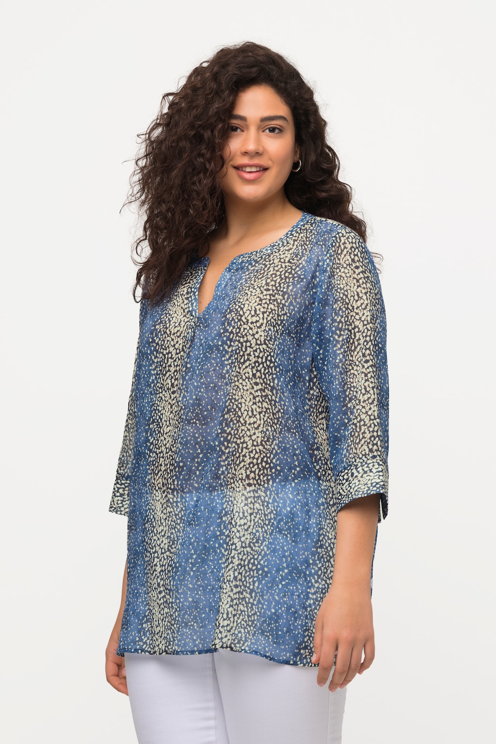 Grote Maten blouse, Dames, blauw, Maat: 62/64, Katoen, Ulla Popken