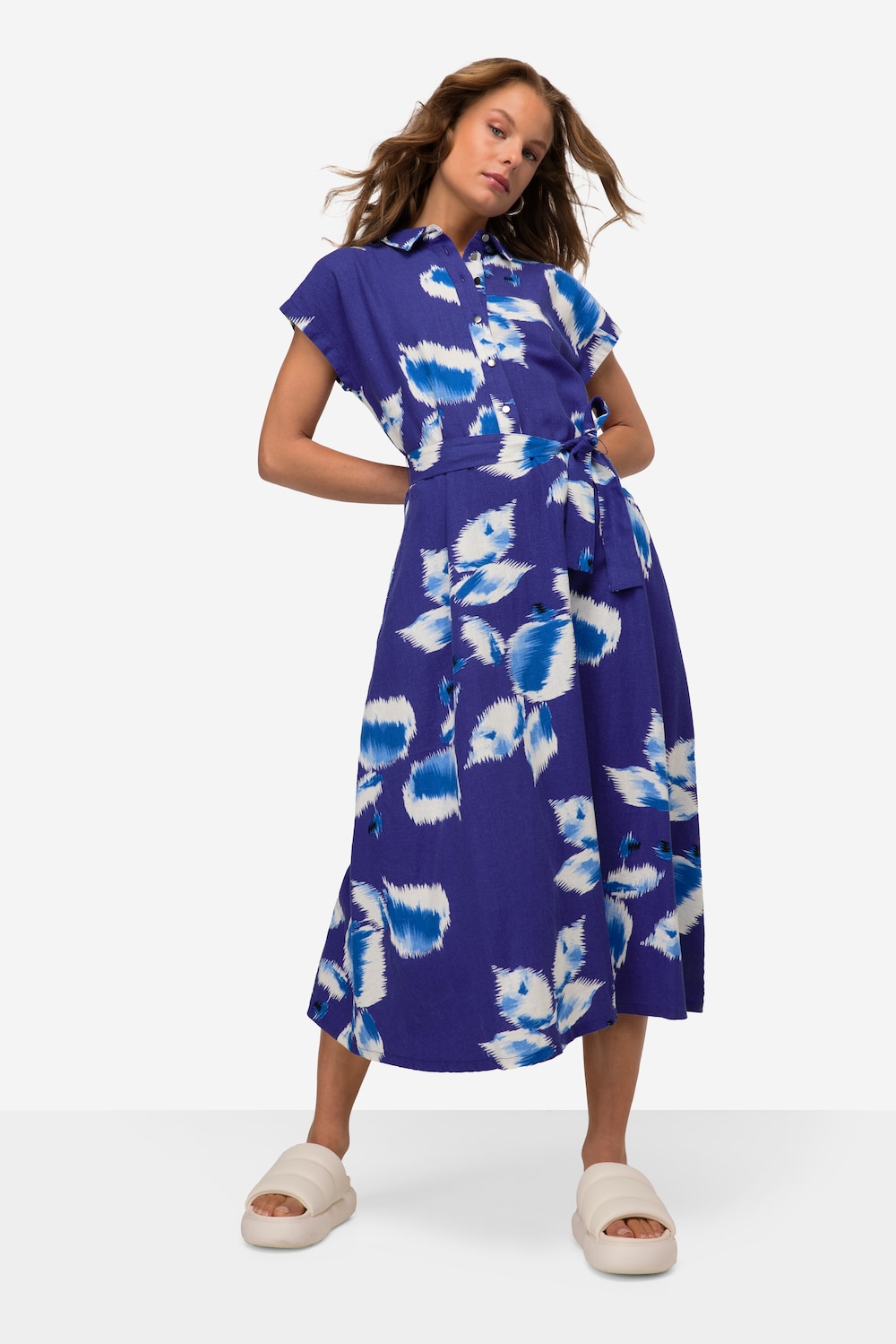 Große Größen Leinenmix-Kleid, Damen, blau, Größe: XL, Leinen/Viskose, LAURASON