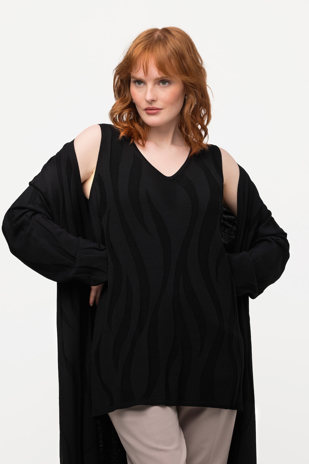 Große Größen Stricktop, Damen, schwarz, Größe: 42/44, Viskose/Polyester, Ulla Popken