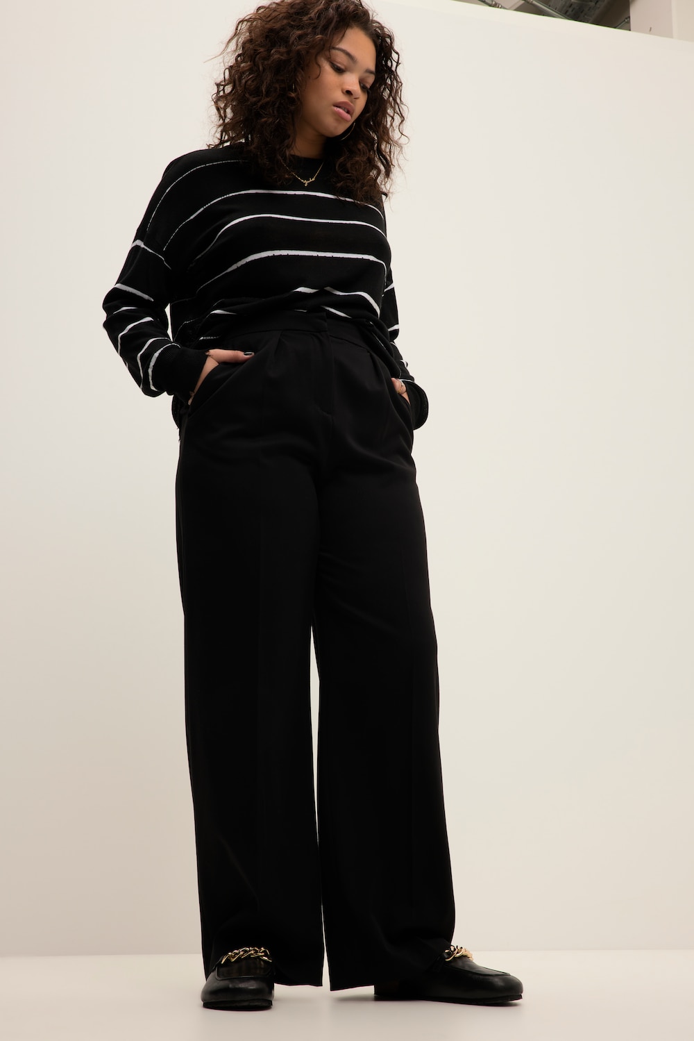 grandes tailles pantalon à pinces, femmes, noir, taille: 44, polyester/viscose, studio untold