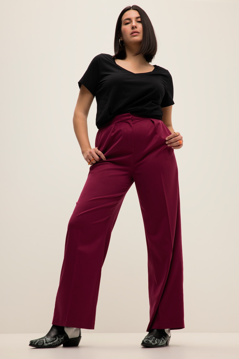 grandes tailles pantalon à pinces, femmes, rouge, taille: 48, polyester/viscose, studio untold