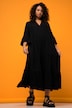 Maxikleid, A-Line, Musselin, Stehkragen, Volants, 3/4-Ärmel