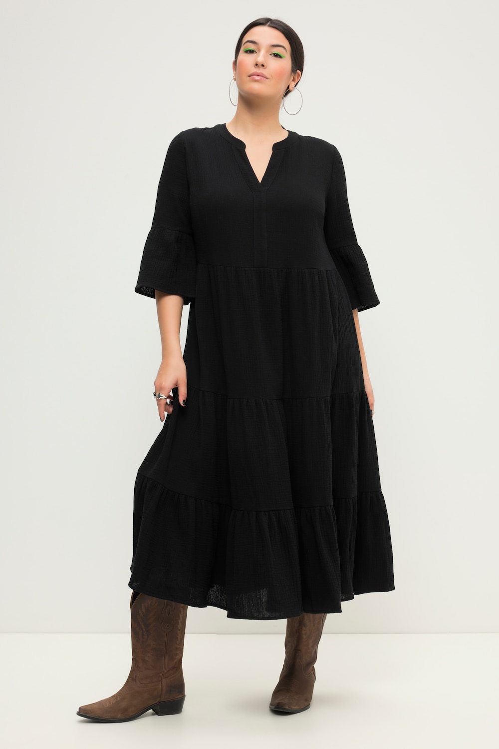 Grote Maten Maxi-jurk, Dames, zwart, Maat: 46/48, Katoen, Studio Untold