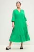 Maxikleid, A-Line, Musselin, Stehkragen, Volants, 3/4-Ärmel