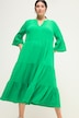Maxikleid, A-Line, Musselin, Stehkragen, Volants, 3/4-Ärmel