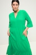 Maxikleid, A-Line, Musselin, Stehkragen, Volants, 3/4-Ärmel