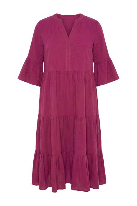 Maxi šaty, A střih, mušelín, stojáček, volány, 3/4 rukávy