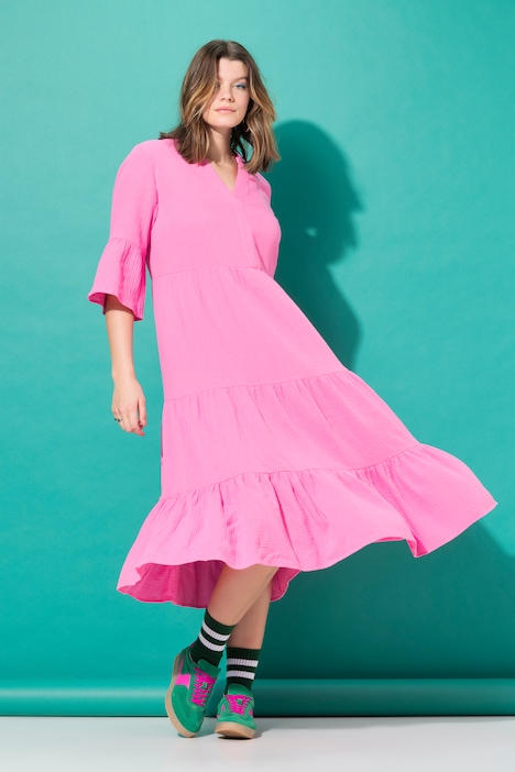 Tiered Tulip Sleeve Cotton Muslin Dress