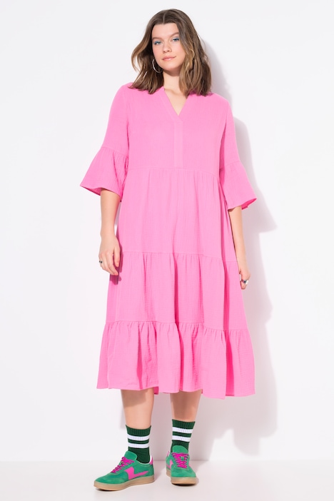 Tiered Tulip Sleeve Cotton Muslin Dress