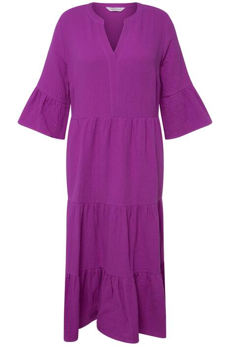 Maxi šaty, A střih, mušelín, stojáček, volány, 3/4 rukávy