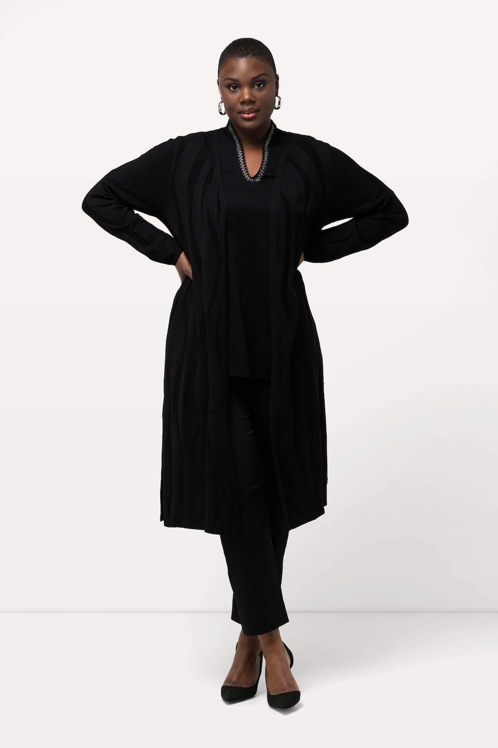 Große Größen Long-Strickjacke, Damen, schwarz, Größe: 42/44, Viskose/Polyester, Ulla Popken