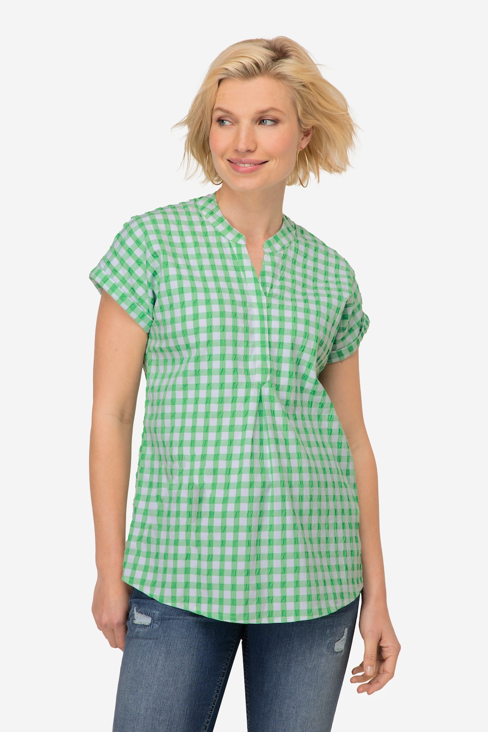 Große Größen Karobluse, Damen, grün, Größe: L, Baumwolle/Polyester, LAURASON