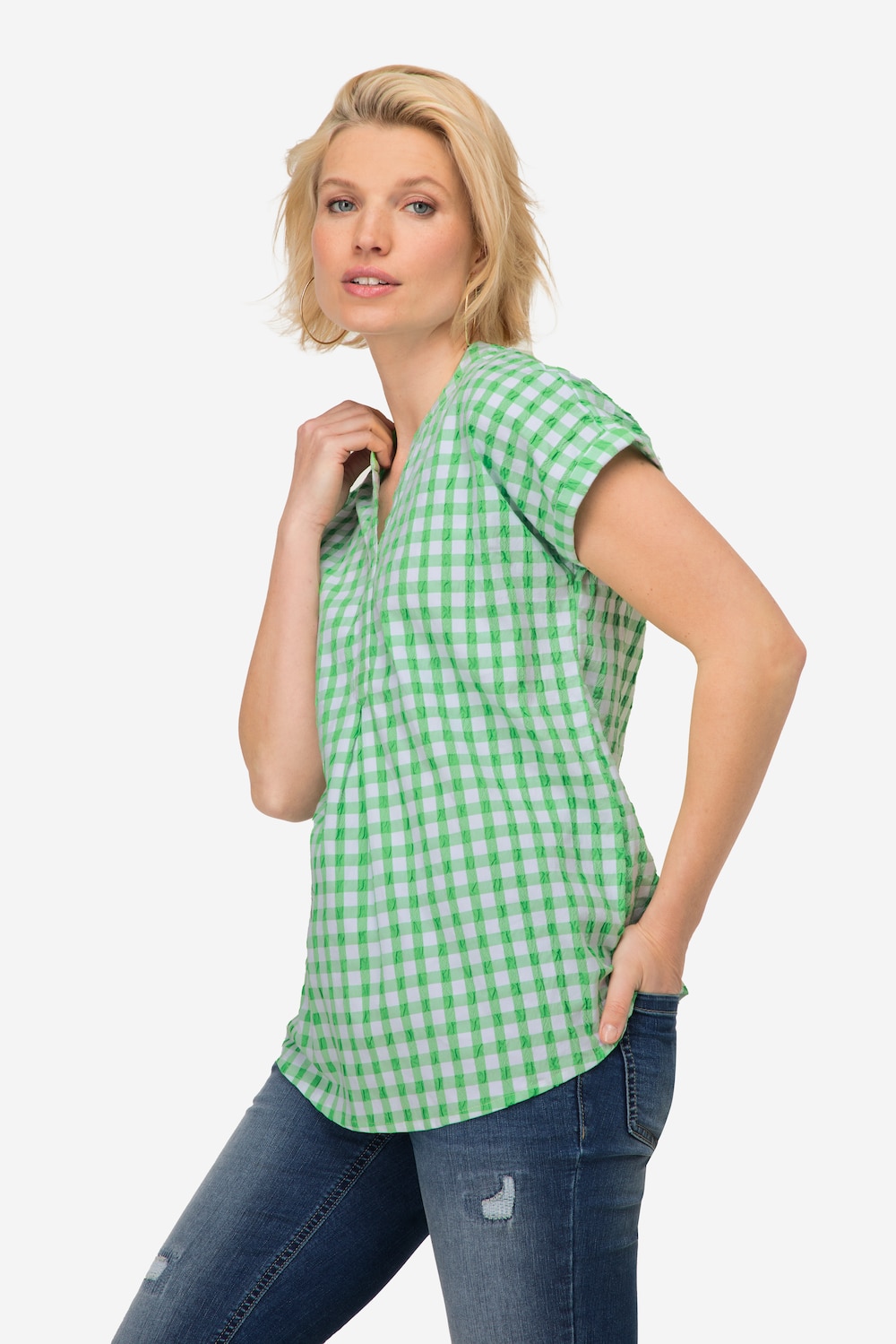 Große Größen Karobluse, Damen, grün, Größe: L, Baumwolle/Polyester, LAURASON