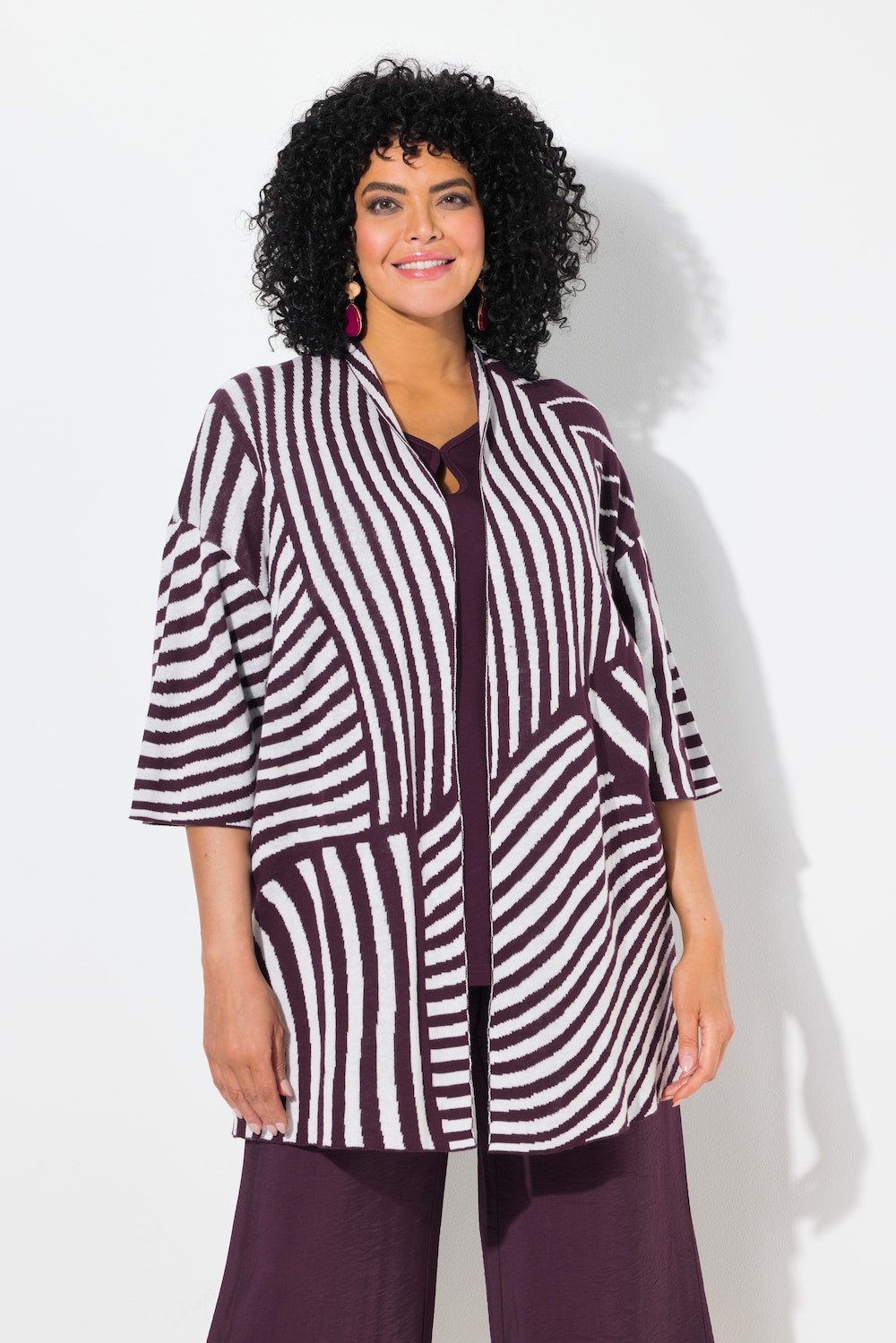 Große Größen Strickjacke, Damen, lila, Größe: 54/56, Baumwolle, Ulla Popken