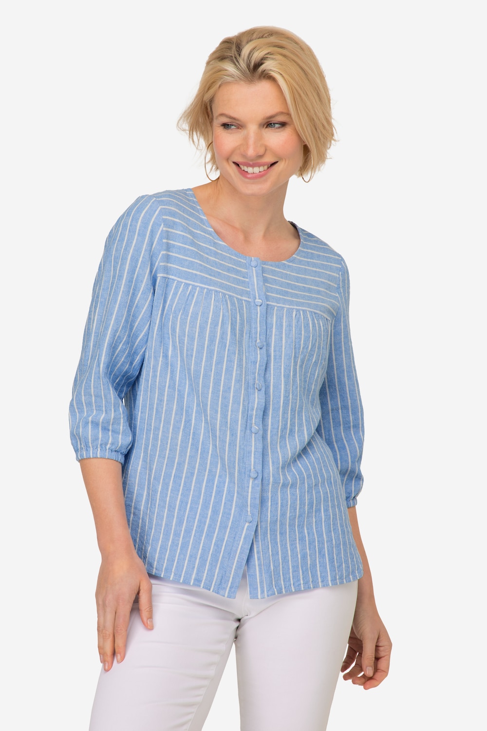 Große Größen Bluse, Damen, blau, Größe: XL, Leinen/Viskose, LAURASON