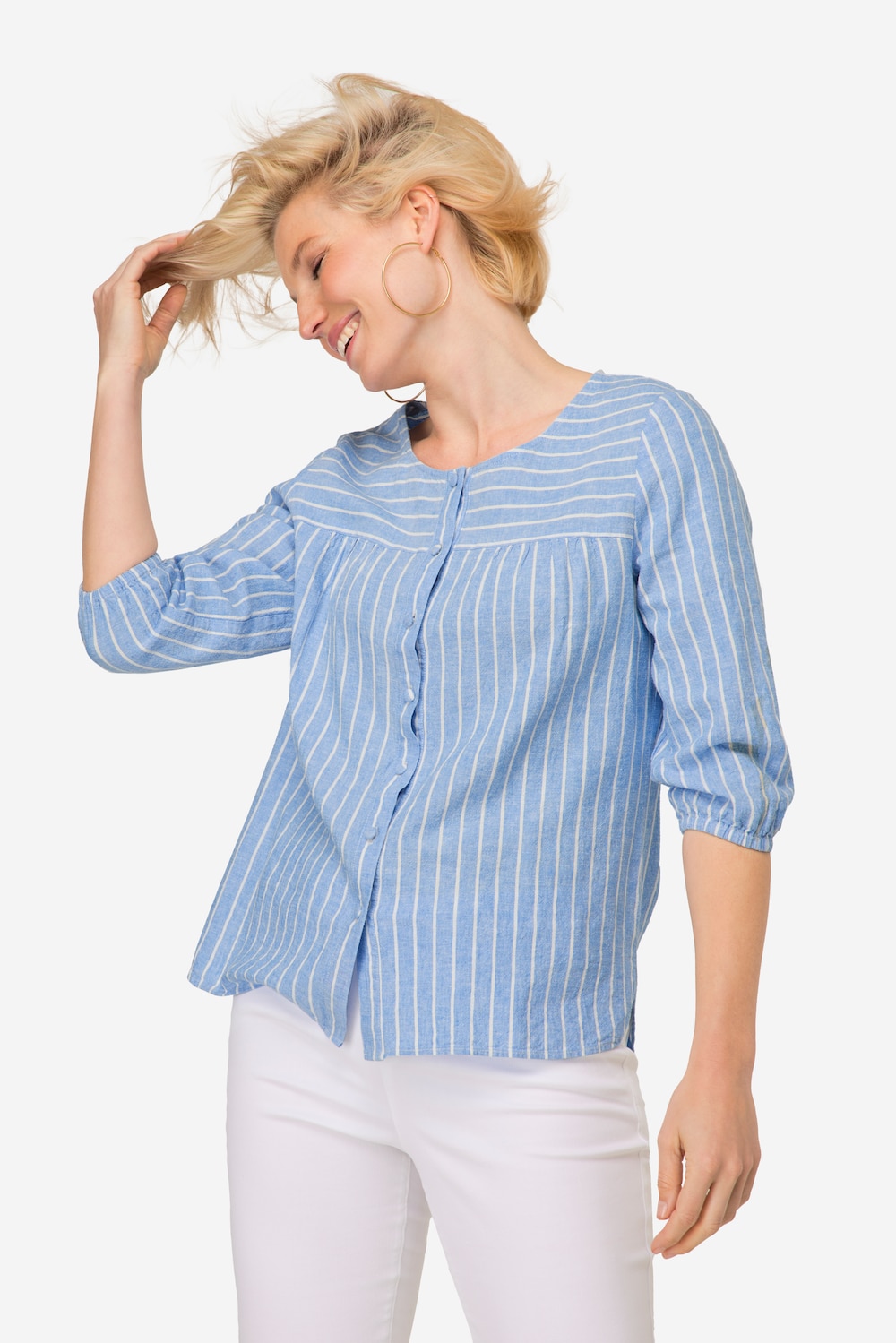 Große Größen Bluse, Damen, blau, Größe: XL, Leinen/Viskose, LAURASON