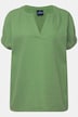 Leinenmix-Bluse, Tunika-Ausschnitt, elastischer Halbarm-Abschluss