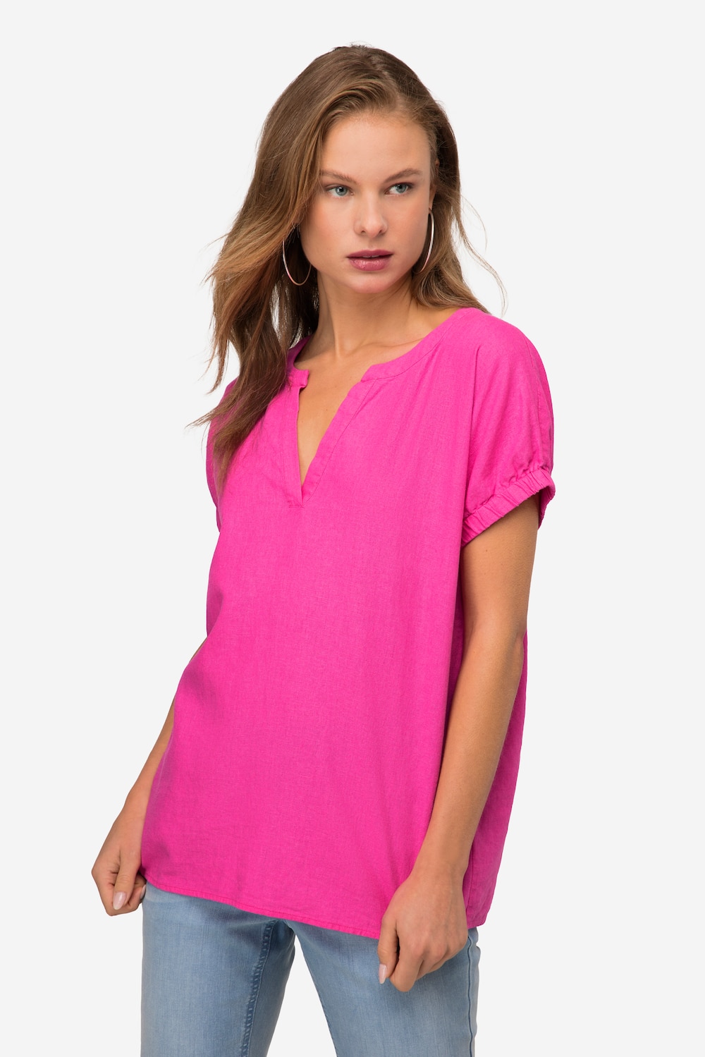 Große Größen Leinenmix-Bluse, Damen, rosa, Größe: M, Leinen/Viskose, LAURASON