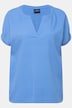 Leinenmix-Bluse, Tunika-Ausschnitt, elastischer Halbarm-Abschluss