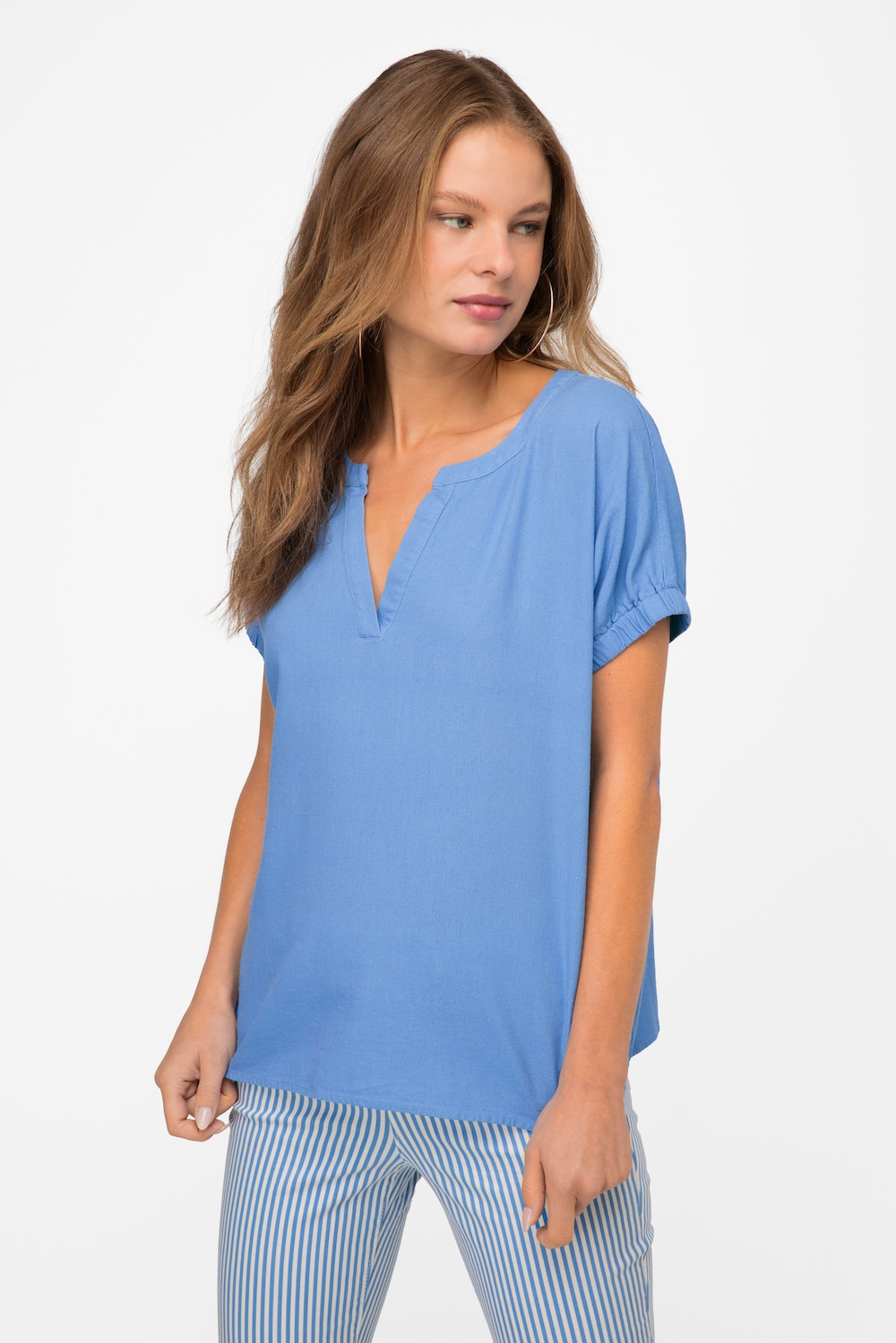 Große Größen Leinenmix-Bluse, Damen, blau, Größe: S, Leinen/Viskose, LAURASON