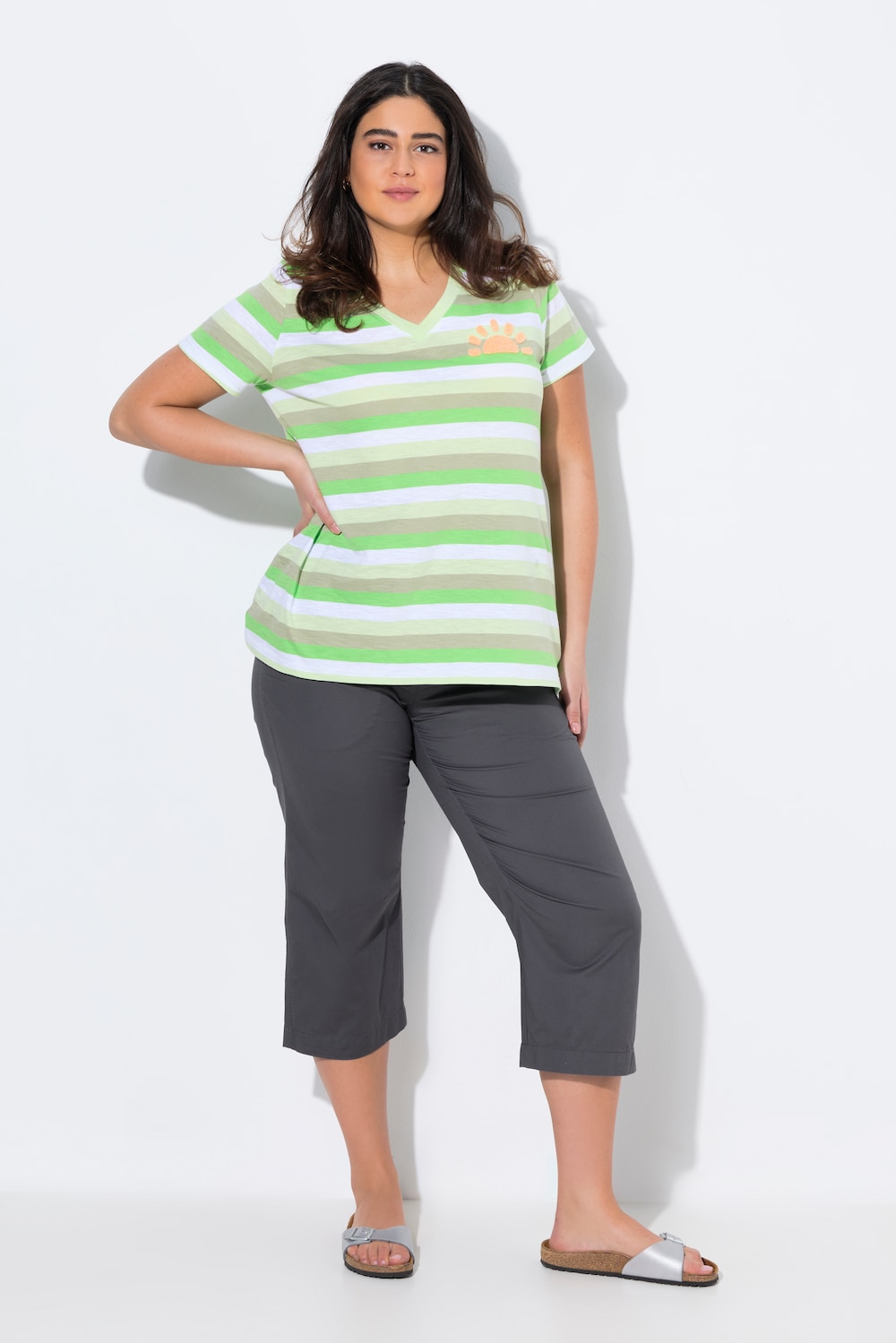 7/8-broek Ruby, gevormde knieën, rechte pijpen, elastische tailleband