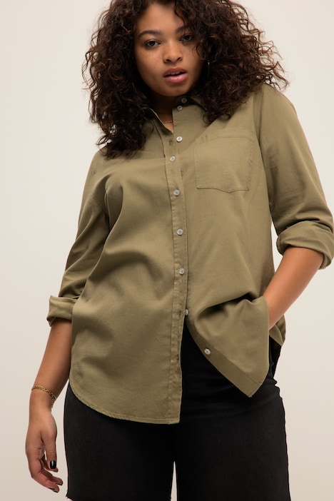 Long Sleeves Linen Blend Blouse