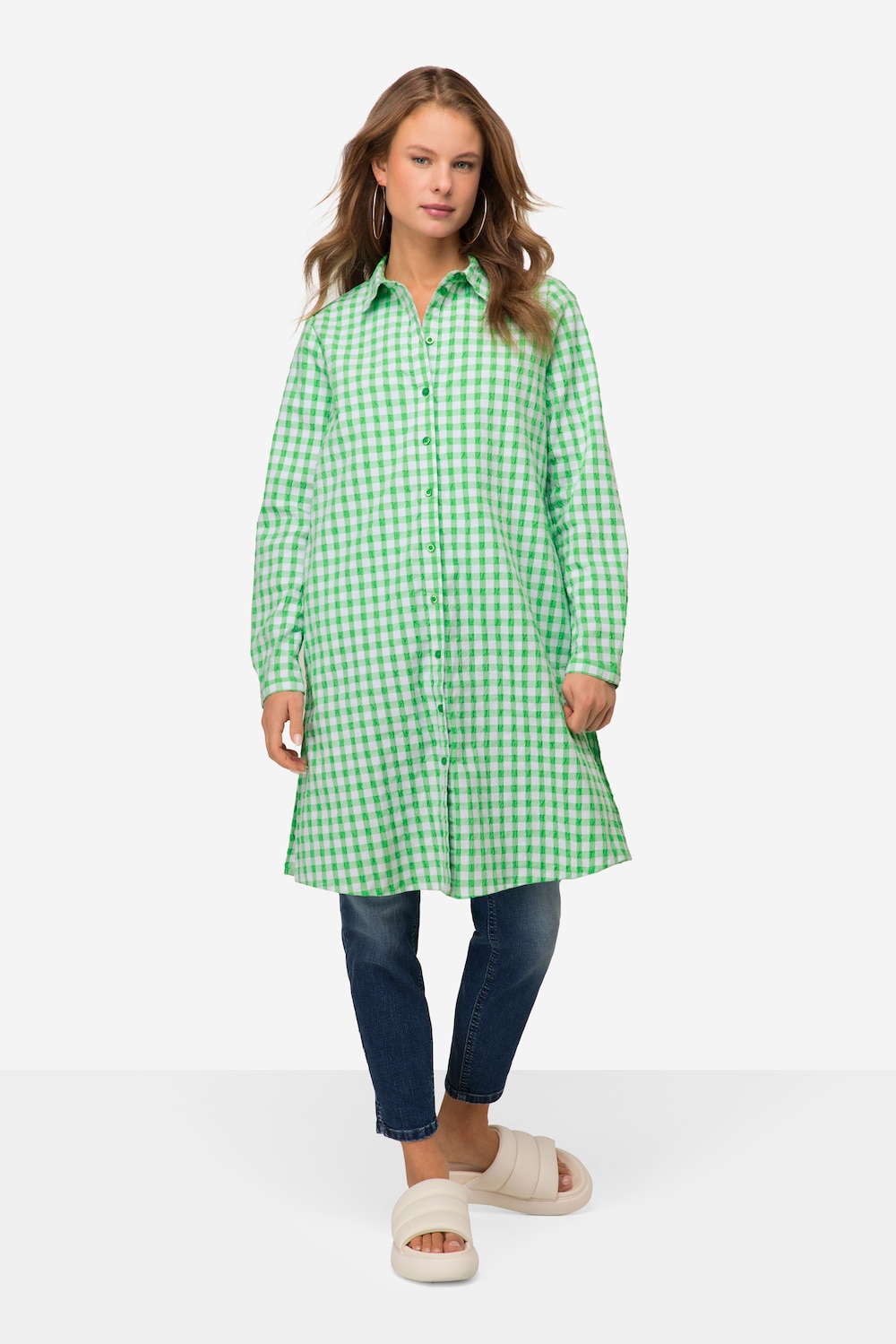 Große Größen Karo Hemdblusenkleid, Damen, grün, Größe: L, Baumwolle/Polyester, LAURASON