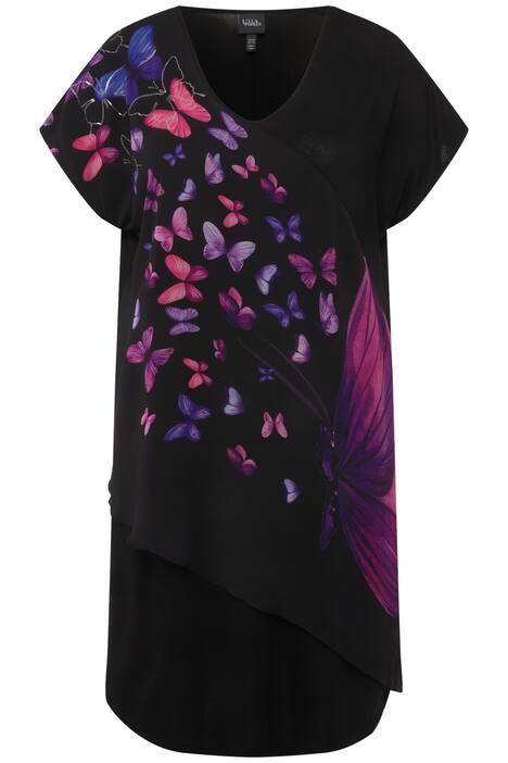 Midi šaty, motýli, výstřih do V, kráté rukávy