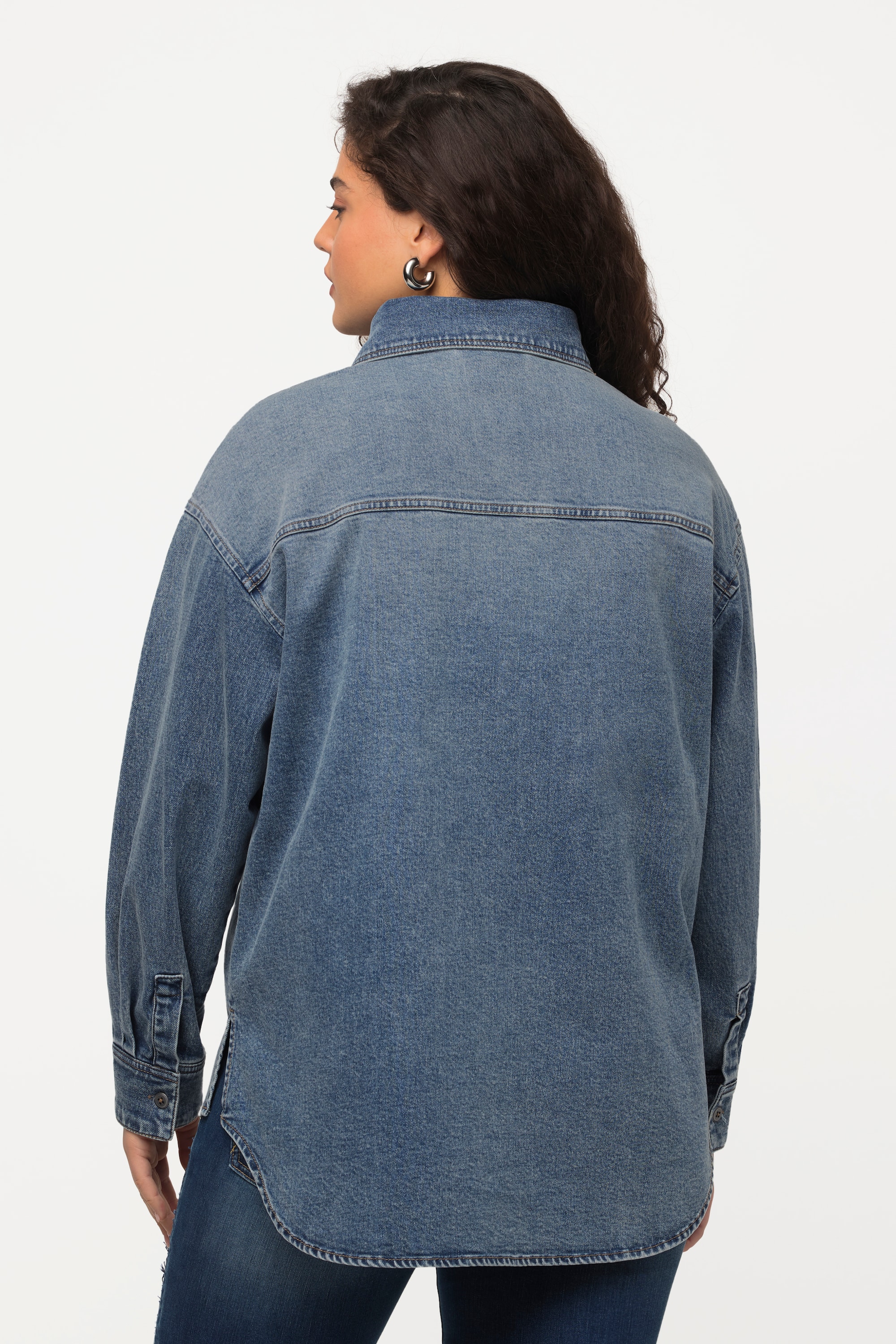 Ulla Popken Damen große Größen Jeanshemd Oversized Hemdkragen Langarm 819784