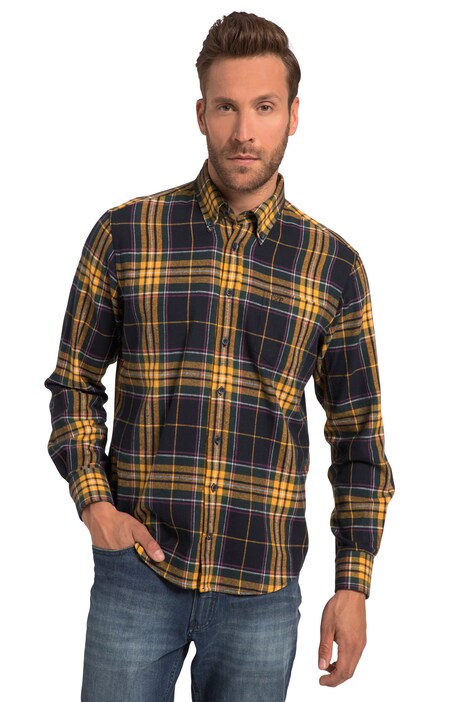 Kostkovaná flanelová košile, dlouhé rukávy, límeček s knoflíky, Modern střih, do 8XL