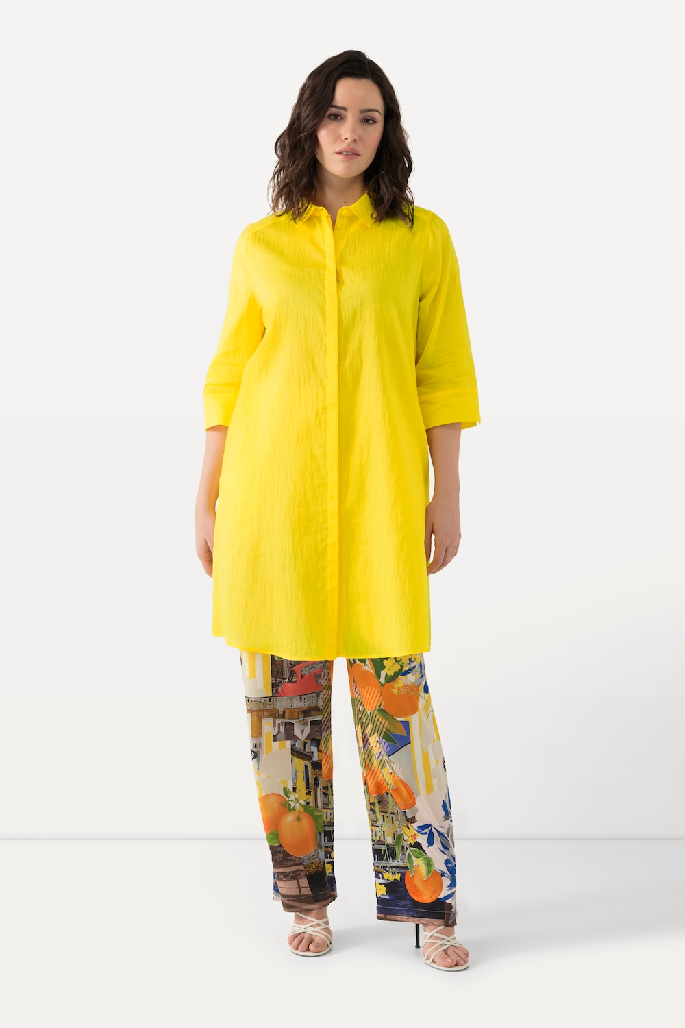 Große Größen Longbluse, Damen, gelb, Größe: 50/52, Baumwolle/Leinen/Synthetische Fasern, Ulla Popken