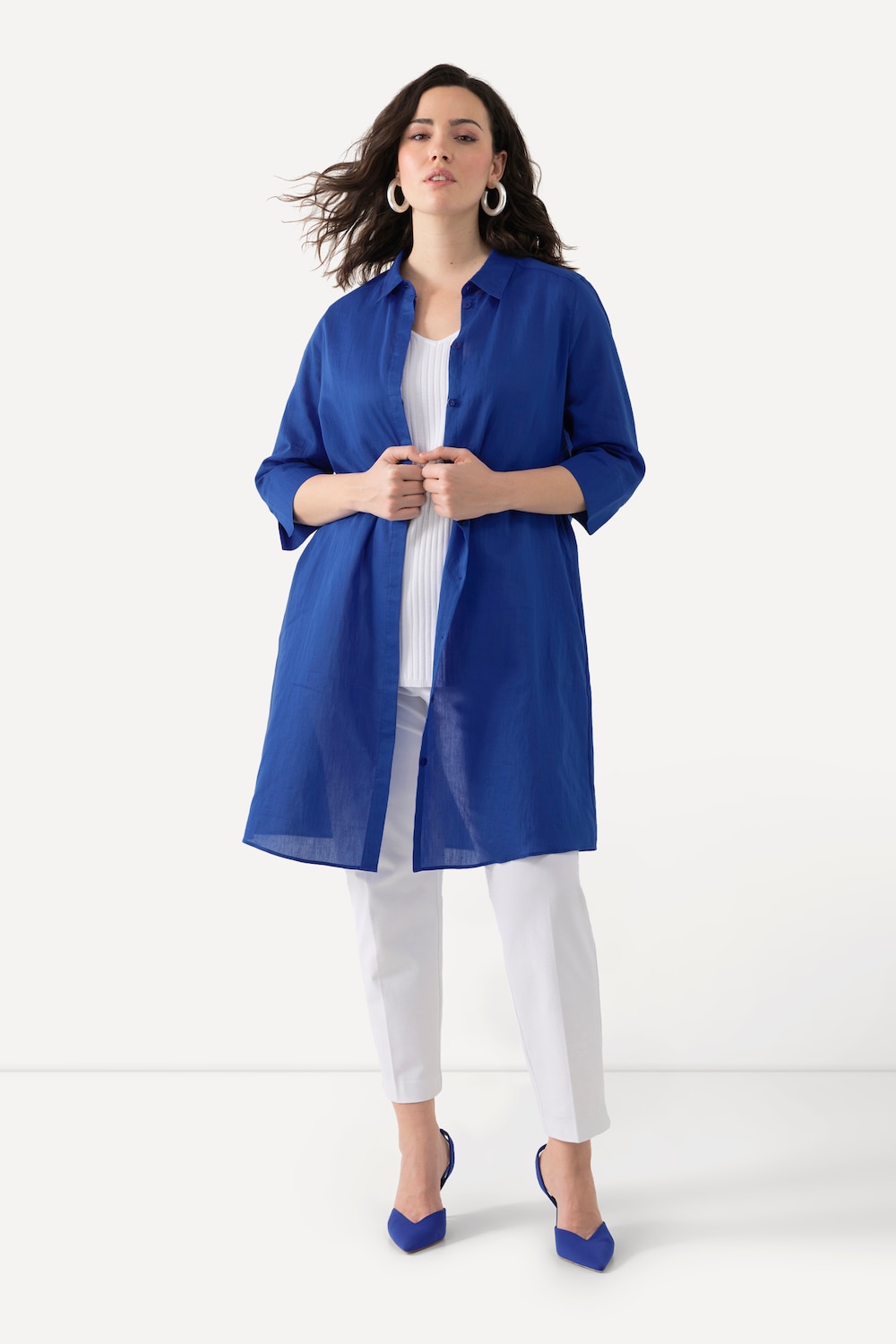 Große Größen Longbluse, Damen, blau, Größe: 54/56, Baumwolle/Leinen/Synthetische Fasern, Ulla Popken