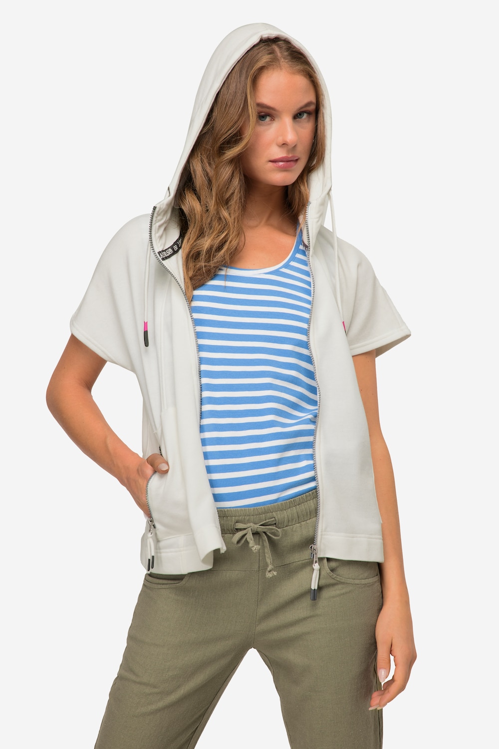 Große Größen Kapuzen-Weste, Damen, beige, Größe: XL, Polyester/Baumwolle, LAURASON