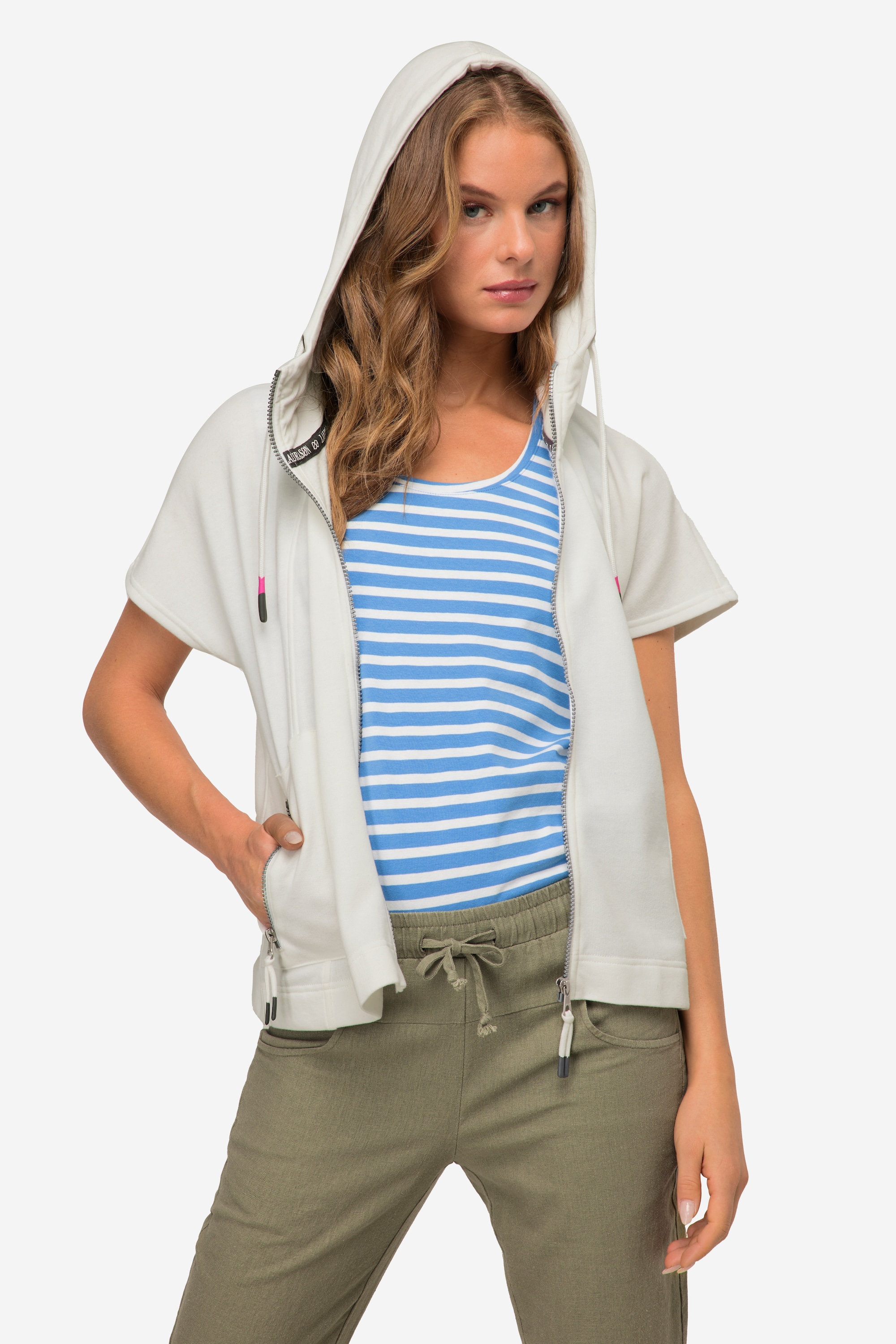 Laurasøn Damen Kapuzen Weste oversized Zipper Zipptaschen 819839
