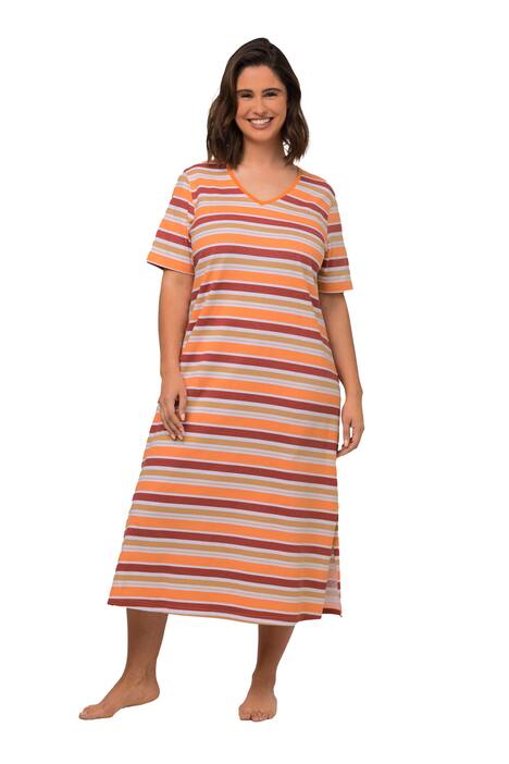 Noční košile, proužky, výstřih do V, krátké rukávy