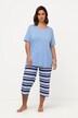 Pigiama con righe, scollo a girocollo, mezze maniche a pantaloni a 3/4