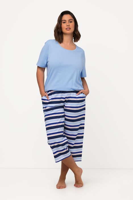 Pantalon pyjama liseré dentelle bleu femme