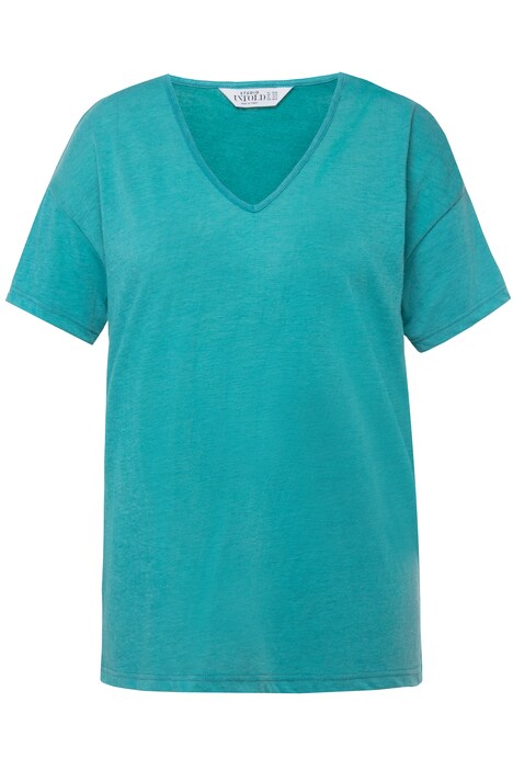 T-Shirt, oversized, Flammjersey, V-Ausschnitt, Halbam