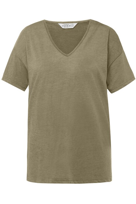 T-Shirt, oversized, Flammjersey, V-Ausschnitt, Halbam