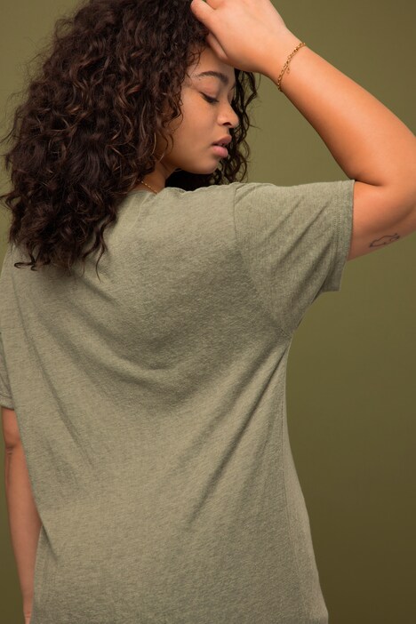 T-Shirt, oversized, Flammjersey, V-Ausschnitt, Halbam