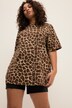 Longshirt, oversized, giraffenprint, ronde hals, korte mouwen
