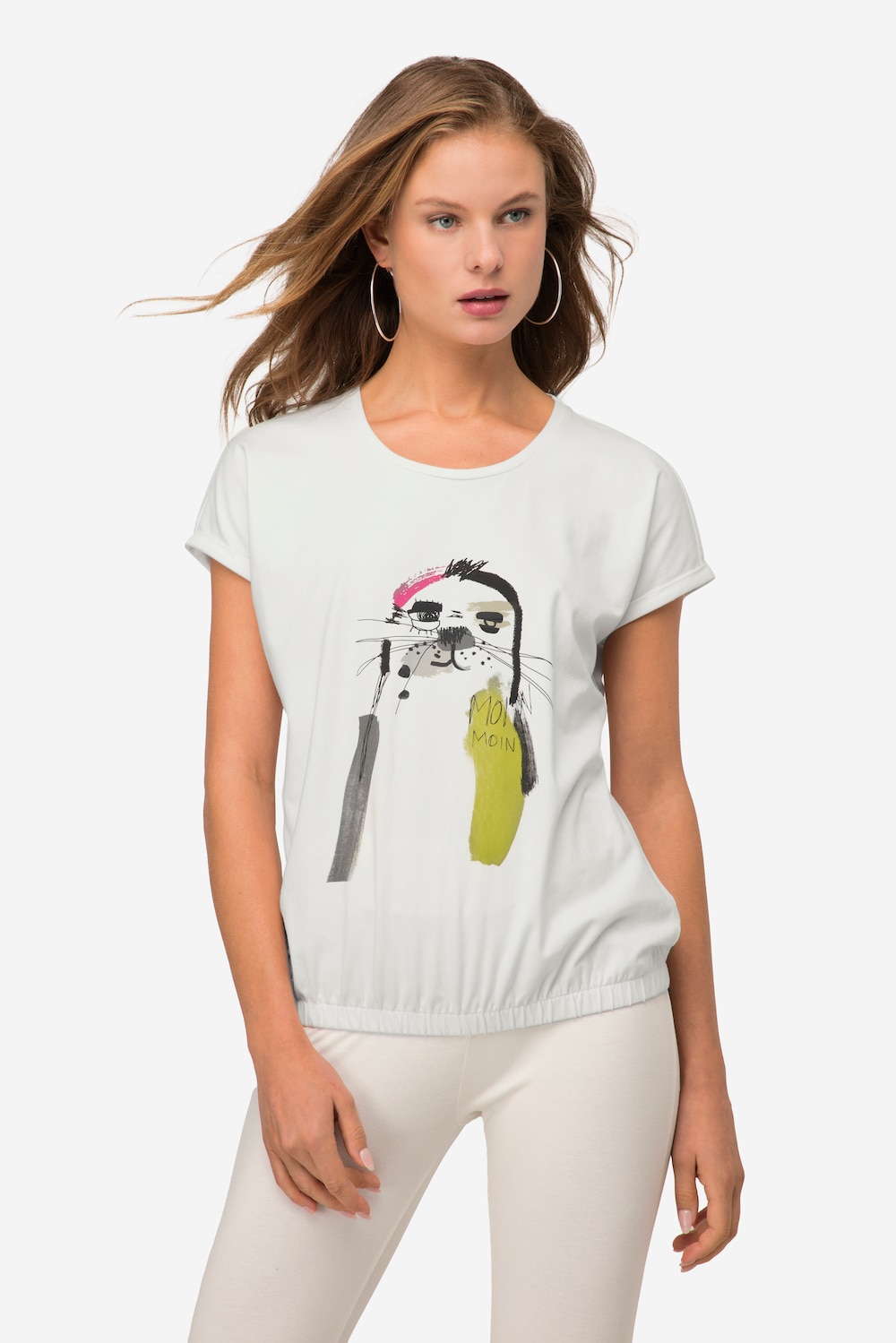 Große Größen T-Shirt, Damen, beige, Größe: M, Baumwolle, LAURASON