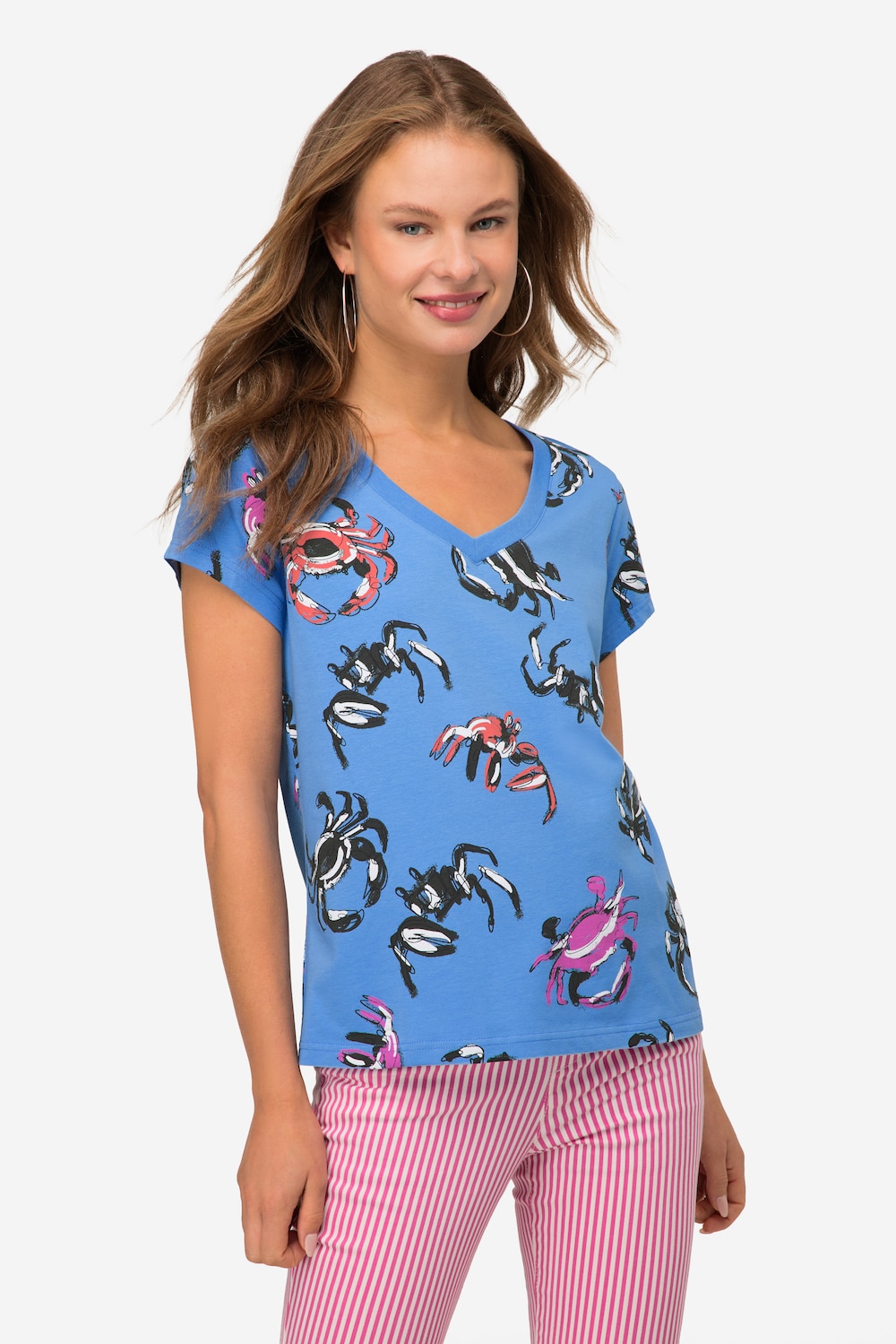 Große Größen T-Shirt, Damen, blau, Größe: L, Baumwolle, LAURASON