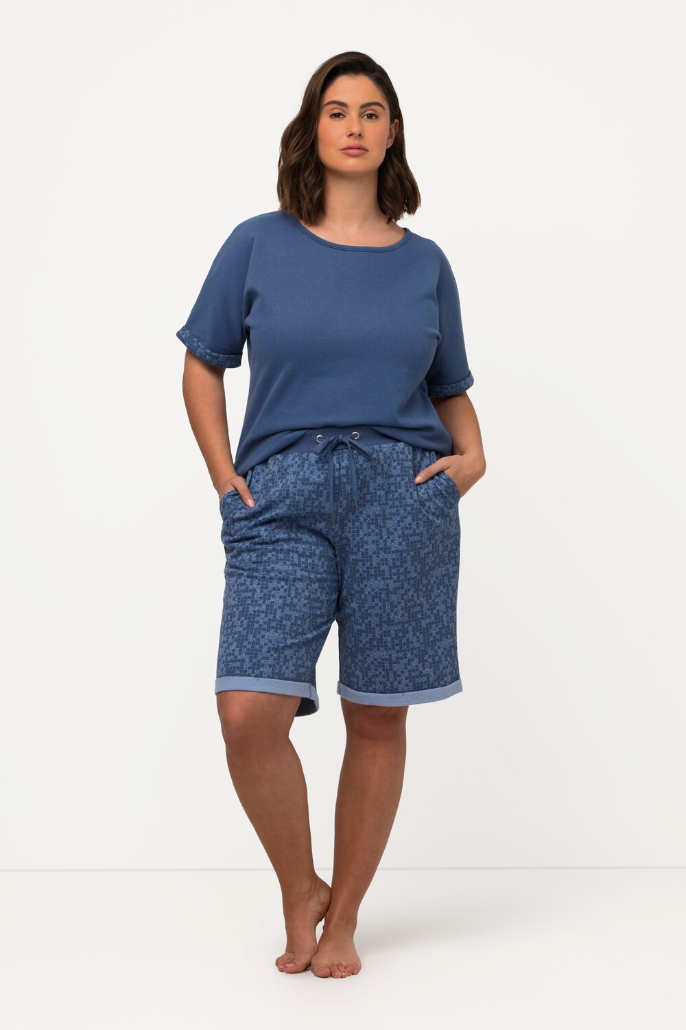 Grote Maten loungewear sweatshorts, Dames, blauw, Maat: 58/60, Polyester/Katoen, Ulla Popken